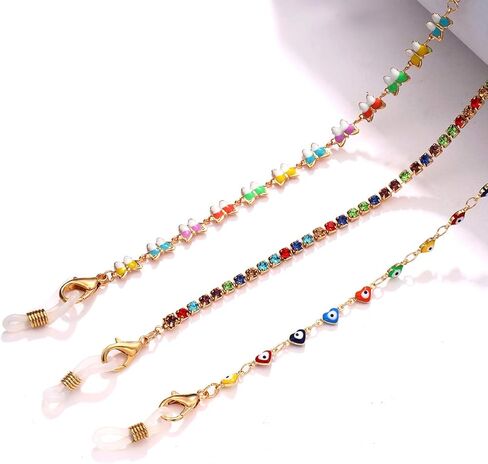 ان ال سي ايه سي سلسلة نظارات مطرزة عصرية على شكل فراشة وعين الحسد مع حبل قصير لحمل النظارات الشمسية وقلادة النظارات للنساء والفتيات 6 قطع in Kuwait