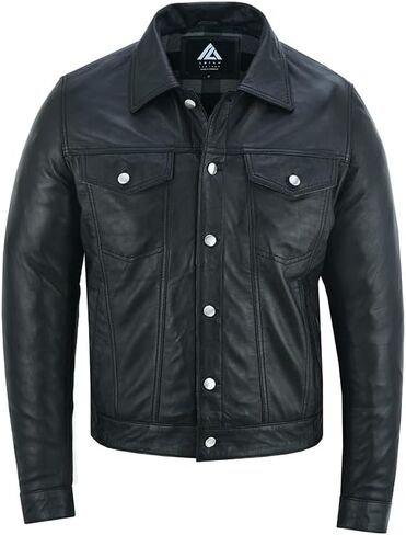 ARIAN Men's Sheepskin Leather Trucker Jacket Shirt Premium Quality in Saudi Arabia