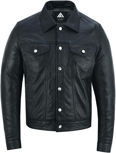 ARIAN Men's Sheepskin Leather Trucker Jacket Shirt Premium Quality in Saudi Arabia