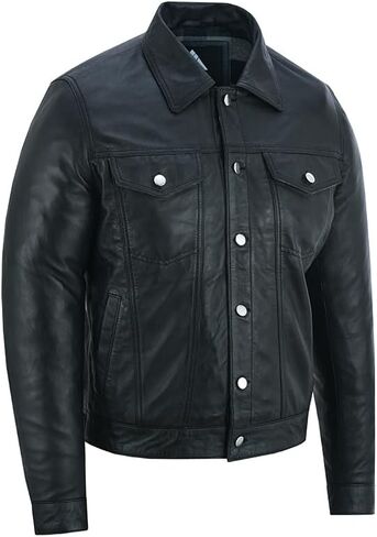 ARIAN Men's Sheepskin Leather Trucker Jacket Shirt Premium Quality in Saudi Arabia