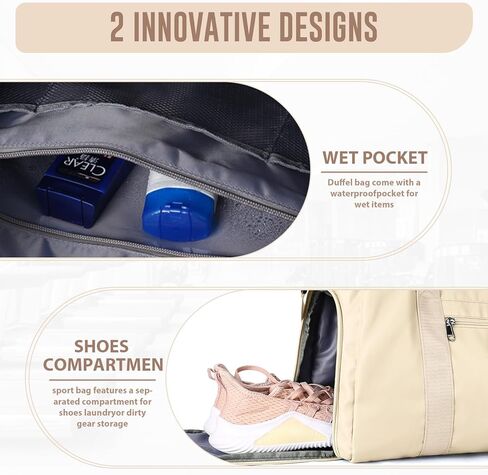 حقيبة رياضية للنساء، حقيبة سفر ليلية لعطلات نهاية الأسبوع مع حجرة الأحذية وحقيبة حمل رياضية للطائرات وحقيبة سفر لأغراض شخصية للسفر وصالة الألعاب الرياضية واليوجا والسباحة باللون الرمادي والأزرق in Kuwait
