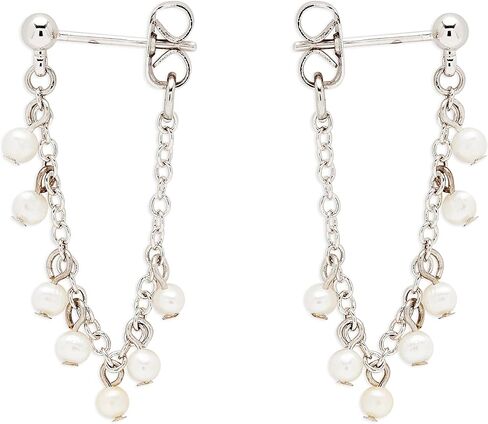 Pura Vida Silver-Plated Pearl Chain Wrap Earrings - Brass Base, Sterling Silver Posts - 1 Pair in Saudi Arabia