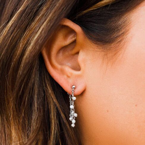 Pura Vida Silver-Plated Pearl Chain Wrap Earrings - Brass Base, Sterling Silver Posts - 1 Pair in Saudi Arabia