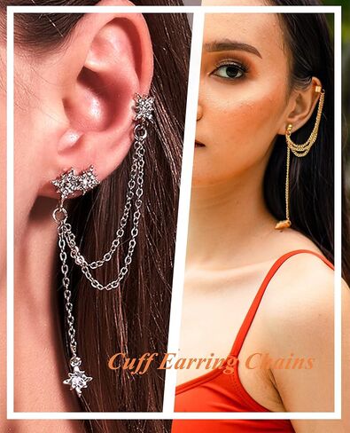 Tornito 17Pcs Ear Cuffs Chain Earrings Snake Butterfly Leaf Non Piercing Clip on Earring Fake Helix Cartilage Earrings Ear Clip Jewelry Silver Gold Tone in Saudi Arabia