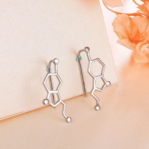 JZMSJF 925 Sterling Silver Serotonin Earring Studs Cuffs Climber Chemistry Jewelry Gift for Women Science Lovers in Saudi Arabia