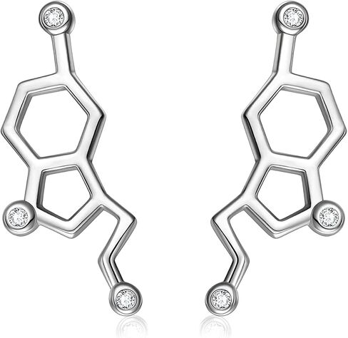 JZMSJF 925 Sterling Silver Serotonin Earring Studs Cuffs Climber Chemistry Jewelry Gift for Women Science Lovers in Saudi Arabia