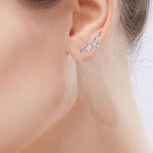 JZMSJF 925 Sterling Silver Serotonin Earring Studs Cuffs Climber Chemistry Jewelry Gift for Women Science Lovers in Saudi Arabia
