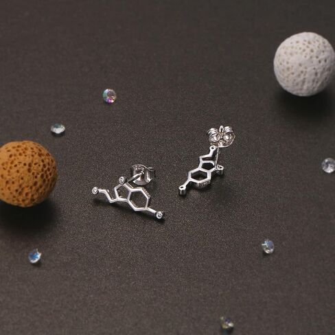 JZMSJF 925 Sterling Silver Serotonin Earring Studs Cuffs Climber Chemistry Jewelry Gift for Women Science Lovers in Saudi Arabia