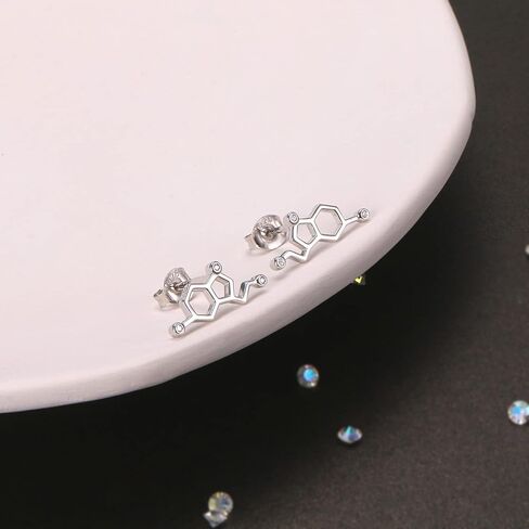 JZMSJF 925 Sterling Silver Serotonin Earring Studs Cuffs Climber Chemistry Jewelry Gift for Women Science Lovers in Saudi Arabia