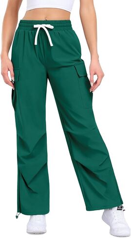 سراويل البضائع النسائية من DILIUXING عالية الخصر للسفر Y2K ملابس الشارع سراويل فضفاضة قابلة للتمدد مقاومة للماء مع 4 جيوب in Kuwait