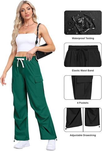 سراويل البضائع النسائية من DILIUXING عالية الخصر للسفر Y2K ملابس الشارع سراويل فضفاضة قابلة للتمدد مقاومة للماء مع 4 جيوب in Kuwait