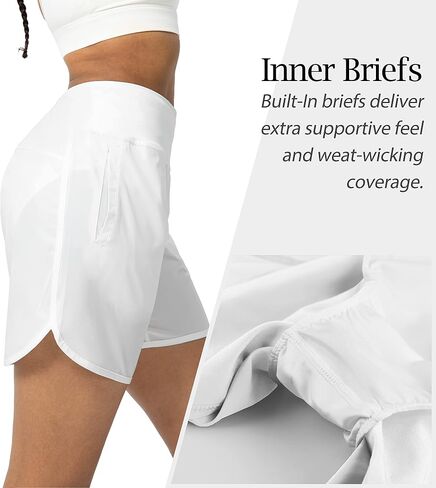 Soothfeel Women's Running Shorts with Zipper Pockets 7 Inch Long High Waisted Athletic Workout Gym Summer Shorts for Women (White, XX-Large in Saudi Arabia