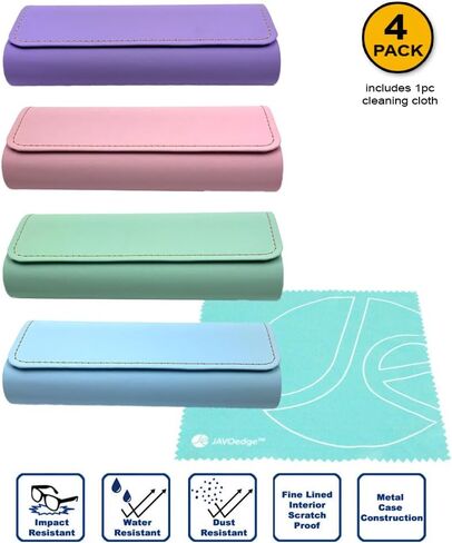 JAVOedge (4 عبوات)، حقيبة تخزين النظارات شبه الصلبة الواقية الرفيعة تناسب معظم النظارات ذات الحجم العادي للنساء والرجال in Kuwait