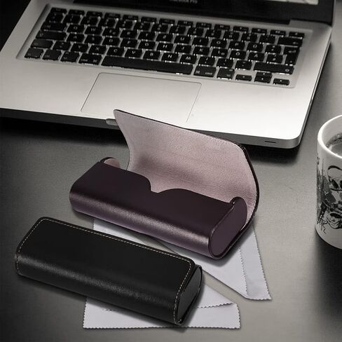 KASCLINO 2 قطعة حافظة نظارة ذات قشرة صلبة حافظة نظارة من الجلد الاصطناعي مع قطعة قماش للتنظيف حافظة نظارة شمسية على الطراز القديم in Kuwait