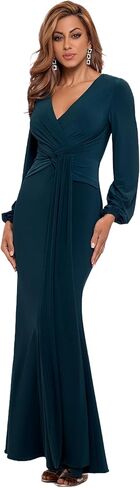 Betsy & Adam Women's Petite Long Sleeve V-Neck Stretch Wrap Knot Dress in Kuwait