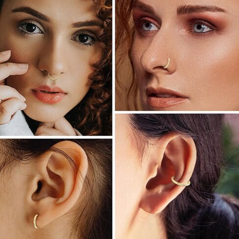 FUNLMO 14K خاتم الأنف من الذهب الصلب 18G 16G خاتم الحاجز الذهب الأصفر محارة Daith Tragus Helix Rook ثقب المجوهرات الغضروف القرط الشفاه الدائري للنساء الرجال in Kuwait