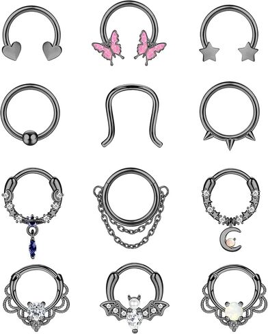 12 قطعة من حلقات الحاجز 16 جرام من Florideco للنساء والرجال، حلقة الأنف، حلقة حدوة الحصان، طوق هيليكس دايث الغضروف، أقراط تشيكوسلوفاكيا المتدلية لحاجز الأنف، ثقب المجوهرات in Kuwait