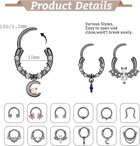 12 قطعة من حلقات الحاجز 16 جرام من Florideco للنساء والرجال، حلقة الأنف، حلقة حدوة الحصان، طوق هيليكس دايث الغضروف، أقراط تشيكوسلوفاكيا المتدلية لحاجز الأنف، ثقب المجوهرات in Kuwait