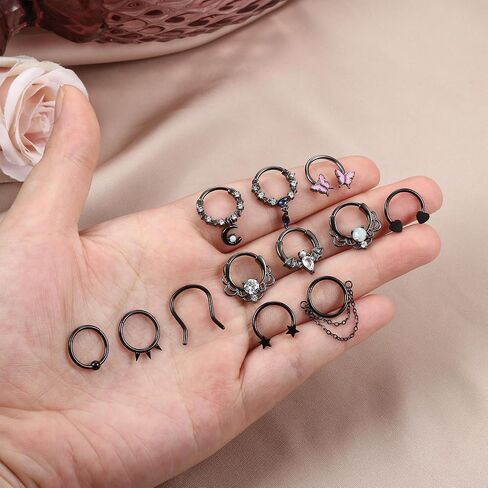 12 قطعة من حلقات الحاجز 16 جرام من Florideco للنساء والرجال، حلقة الأنف، حلقة حدوة الحصان، طوق هيليكس دايث الغضروف، أقراط تشيكوسلوفاكيا المتدلية لحاجز الأنف، ثقب المجوهرات in Kuwait