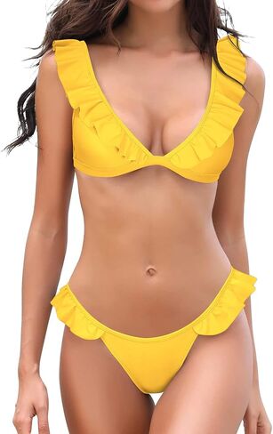 SHEKINI Women's Bathing Suits Ruffles Flounce Bikini Sets Low Rise Two Piece Swimsuit in Saudi Arabia