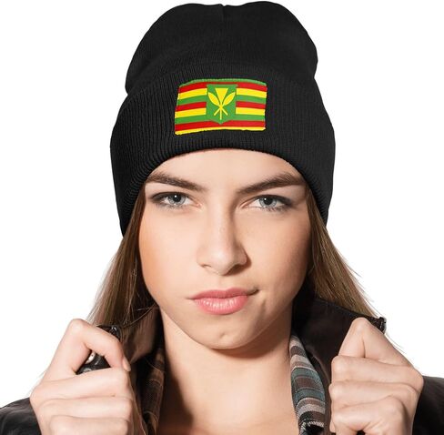 Kanaka Maoli Native Hawaiian Flag Unisex Warm Winter Wool Hat Knit Beanie Skull Cap in Saudi Arabia