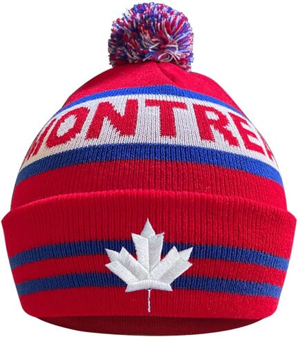 Dutern Canada Maple Leaf Montreal City Hockey Embroidery Classic Pom Cuff Montreal Beanie Hat Cuffed Winter Hat Knit Toque Skull Cap Red in Kuwait