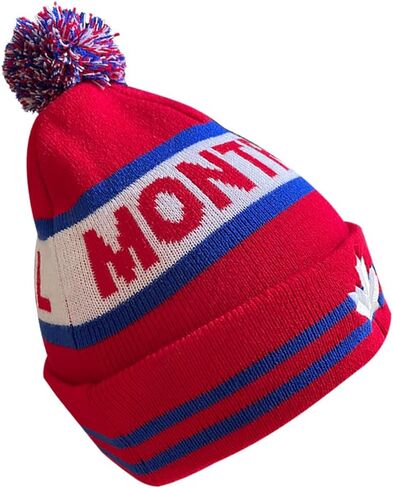 Dutern Canada Maple Leaf Montreal City Hockey Embroidery Classic Pom Cuff Montreal Beanie Hat Cuffed Winter Hat Knit Toque Skull Cap Red in Kuwait