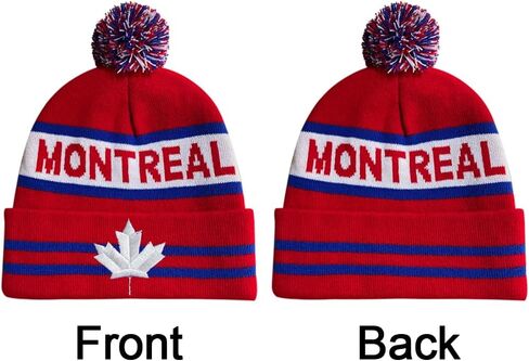Dutern Canada Maple Leaf Montreal City Hockey Embroidery Classic Pom Cuff Montreal Beanie Hat Cuffed Winter Hat Knit Toque Skull Cap Red in Kuwait