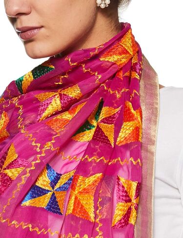 وشاح للسيدات من Weavers Villa صناعة يدوية هندية عرقية Dupatta Phulkari مطرزة Dupatta Chunni/سرقة/وشاح in Kuwait