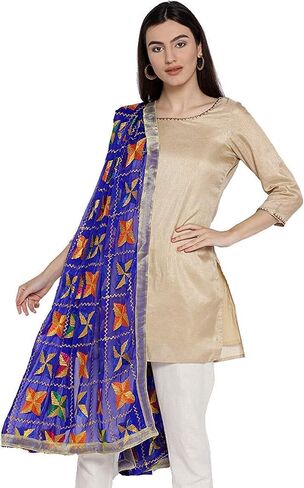 وشاح للسيدات من Weavers Villa صناعة يدوية هندية عرقية Dupatta Phulkari مطرزة Dupatta Chunni/سرقة/وشاح in Kuwait