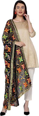 وشاح للسيدات من Weavers Villa صناعة يدوية هندية عرقية Dupatta Phulkari مطرزة Dupatta Chunni/سرقة/وشاح in Kuwait