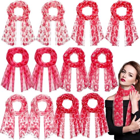 Riyiper 12 Pcs Valentine's Day Scarf for Women Pink Red Love Heart Print Scarf Warm Long Valentines Scarfs for Women Girl Winter Birthday Valentine's Holiday Gifts, 6 Styles in Saudi Arabia