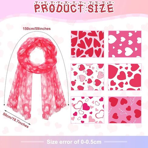 Riyiper 12 Pcs Valentine's Day Scarf for Women Pink Red Love Heart Print Scarf Warm Long Valentines Scarfs for Women Girl Winter Birthday Valentine's Holiday Gifts, 6 Styles in Saudi Arabia
