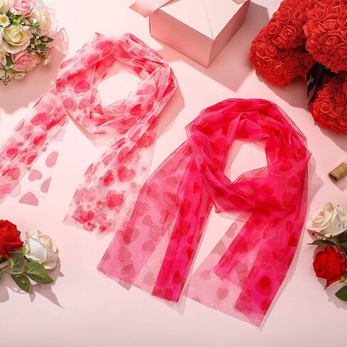 Riyiper 12 Pcs Valentine's Day Scarf for Women Pink Red Love Heart Print Scarf Warm Long Valentines Scarfs for Women Girl Winter Birthday Valentine's Holiday Gifts, 6 Styles in Saudi Arabia