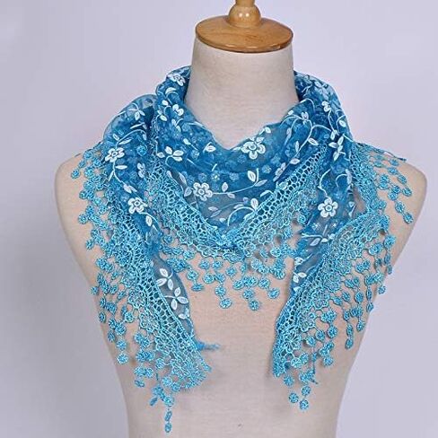 Cotchear Lace Scarf Floral Crochet Lightweight Tassel Sheer Wrap Scarves Shawl in Saudi Arabia