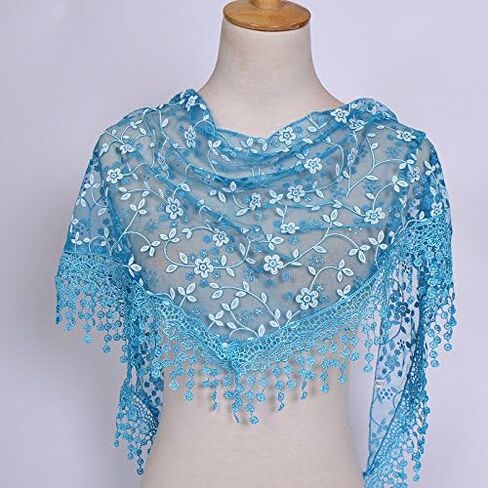Cotchear Lace Scarf Floral Crochet Lightweight Tassel Sheer Wrap Scarves Shawl in Saudi Arabia
