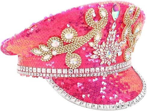 Multicolor Buning Man Sequin Burning Military Captain Sergeant Hat Rhinestone Festival Party Hat (Color : Blue, Size : Large) in Saudi Arabia