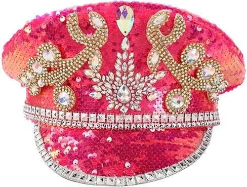 Multicolor Buning Man Sequin Burning Military Captain Sergeant Hat Rhinestone Festival Party Hat (Color : Blue, Size : Large) in Saudi Arabia
