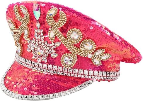 Multicolor Buning Man Sequin Burning Military Captain Sergeant Hat Rhinestone Festival Party Hat (Color : Blue, Size : Large) in Saudi Arabia