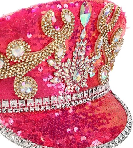 Multicolor Buning Man Sequin Burning Military Captain Sergeant Hat Rhinestone Festival Party Hat (Color : Blue, Size : Large) in Saudi Arabia