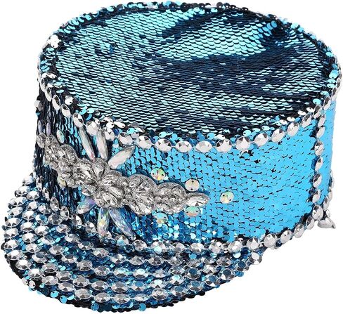 Multicolor Buning Man Sequin Burning Military Captain Sergeant Hat Rhinestone Festival Party Hat (Color : Blue, Size : Large) in Saudi Arabia