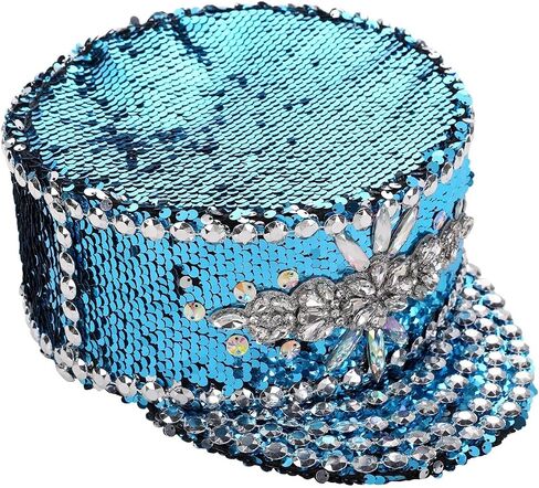 Multicolor Buning Man Sequin Burning Military Captain Sergeant Hat Rhinestone Festival Party Hat (Color : Blue, Size : Large) in Saudi Arabia