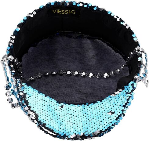Multicolor Buning Man Sequin Burning Military Captain Sergeant Hat Rhinestone Festival Party Hat (Color : Blue, Size : Large) in Saudi Arabia