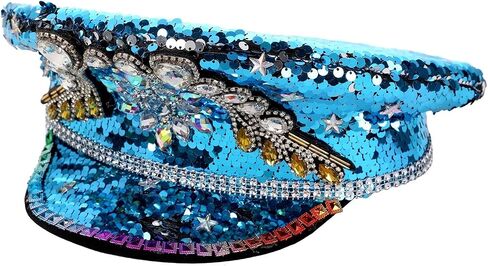 Multicolor Buning Man Sequin Burning Military Captain Sergeant Hat Rhinestone Festival Party Hat (Color : Blue, Size : Large) in Saudi Arabia