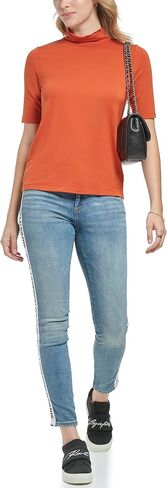 KARL LAGERFELD PARIS Women's Everyday 3/4 Sleeve Knit Top, Spicy Orange, Large in Saudi Arabia