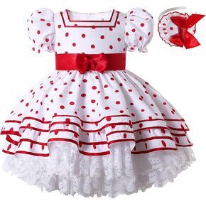 ملابس Pettigirl للفتيات الصغيرات الأنيقة ذات اللون الأحمر المنقط والمكشكشة من الدانتيل للأطفال، فستان جميل كاجوال للأميرة الجميلة in Kuwait