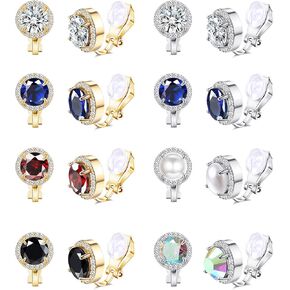LOYALLOOK 8Pairs Round Clip Earrings for Women Faux Pearl Cubic Zirconia Non Piercing Clip On Earrings Fashion Mixed Color Non Pierced Earrings Set in Kuwait