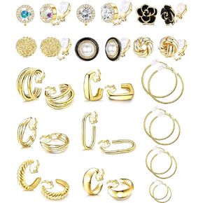 SAILIMUE 16 زوجًا من الأقراط المشبكية للنساء 14K مطلية بالذهب بمشبك مكتنز على الأقراط بدون ثقب مجموعة من الأقراط المزيفة in Kuwait