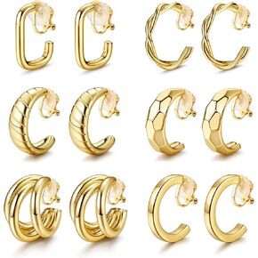 CASSIECA 14K الذهب الحقيقي كليب على الأقراط للنساء الفتيات غير مثقوب الذهب مكتنزة هوب أقراط تويست دمعة كليب على هوب أقراط مجموعة مجوهرات وهمية in Kuwait