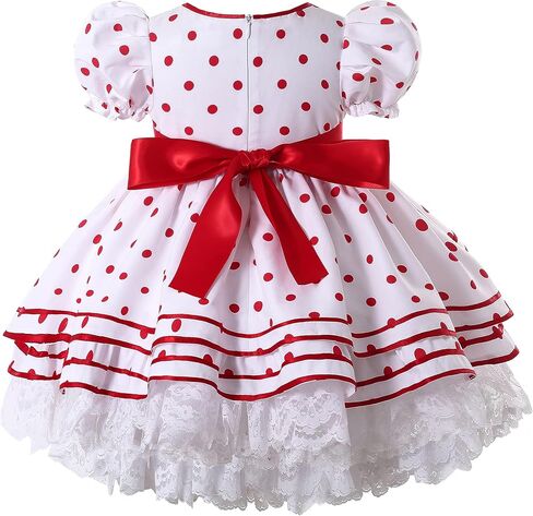 ملابس Pettigirl للفتيات الصغيرات الأنيقة ذات اللون الأحمر المنقط والمكشكشة من الدانتيل للأطفال، فستان جميل كاجوال للأميرة الجميلة in Kuwait